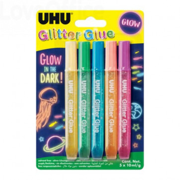 Colle Glitter Uhu Glue Glow in the dark -10 ml - colori assortiti (conf.5) 