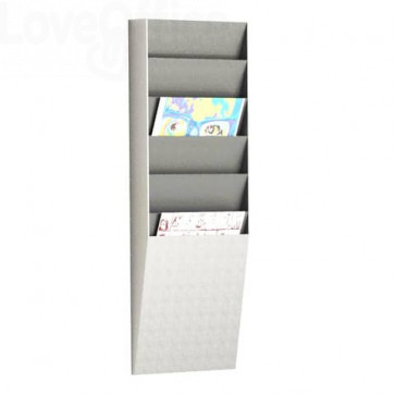 Portadocumenti e riviste a muro Paperflow 6 scomparti A4 23,6x8,3x71,2 cm Grigio chiaro