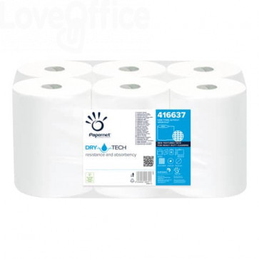 Asciugamano Autocut Papernet Dry Tech 1 velo - bobina 165 metri - Bianco - 416637 (conf.6 bobine)