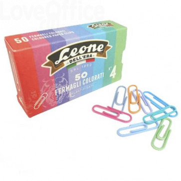 Fermagli colorati plastificati Leone N° 4 - 32 mm in scatola di cartone - Assortito - FXP5 (50 pezzi)