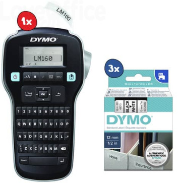 Etichettatrice portatile Dymo Label Manager 160 + 3 nastri D1 12 mm x 7 m Nero/Bianco