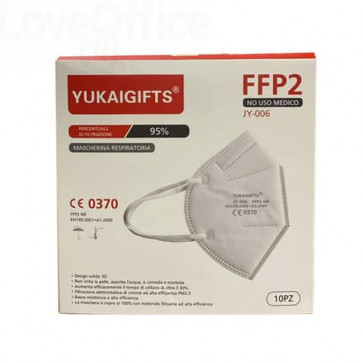 Mascherine monouso FFP2 - Certificazione CE 0370 - bianche - Scatola da 10 pezzi confezionati singolarmente