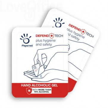 Gel Alcolico Mani Papernet “Mini” Defend Tech - Trasparente (conf.250 mini bustine da 1 ml)