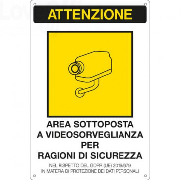 Cartello area video 20x30 cm Immagine gialla Cartelli Segnalatori "Area sottoposta a videosorveglianza'' - 33378