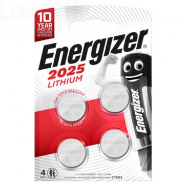 Batterie al litio a bottone Lithium BP4 3V rossa Energizer CR2025 E300849100 (conf.4)
