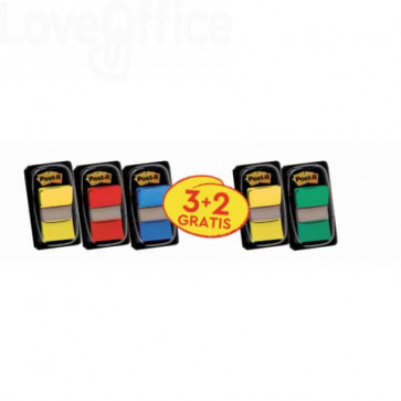 Segnapagina Post-it® index 680 con dispenser - 24,5x43,6 mm Value pack 3+2 Rosso, Verde, Giallo, Blu - 680-3+2