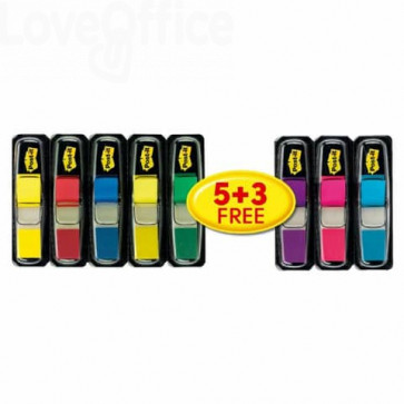 Segnapagina Post-it® Index Mini 683 con dispenser - Value pack 5+3 Assortito - 683-5+3