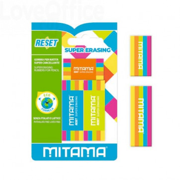 Gomma per matita alta qualità Mitama Eco-Material Arcobaleno - colori assortiti (blister 2+1 pezzi)