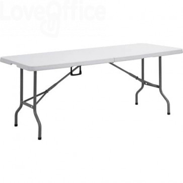 Tavolo rettangolare pieghevole Serena Group in polietilene bianco e base nera 183x76xH.74 cm