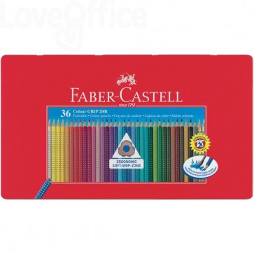 Faber Castell Matite Colorate Acquerellabili triangolari Colour Grip - Astuccio Metallo (Conf.36)