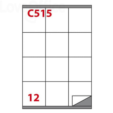 Etichette Bianche permanenti Copiatabu C515 laser/Inkjet - 12 et./foglio - Markin 70x72 mm - X210C515 (conf.100 fogli)