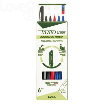 Penna a sfera Tratto 1 Green Plastic - in 3 colori assortiti - F04010000 (conf.6)