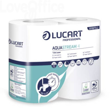 Carta igienica 2 veli Aquastream 4 - Professional Lucart - 400 strappi (14 confezioni da 4 rotoli)