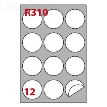 Etichette Bianche rotonde permanenti Copiatabu R310 laser/inkjet - 12 et./foglio - Markin ø60 mm (conf.100 fogli)
