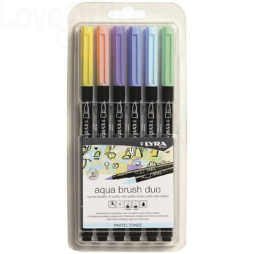 Pennarelli AQUA BRUSH DUO Set 6 pennarelli confezione appendibile Lyra colori pastel - Doppia punta