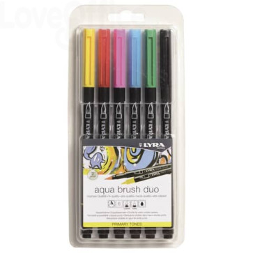 Pennarelli AQUA BRUSH DUO Set 6 pennarelli confezione appendibile Lyra colori primari - Doppia punta