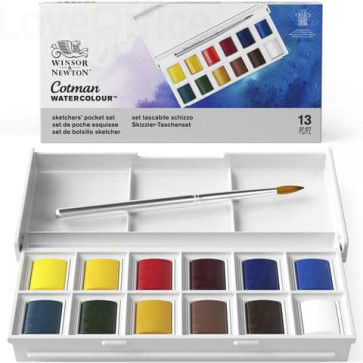 Set acquerelli Sketchers Cotman 12 1/2 godet + pennello Winsor&Newton colori assortiti