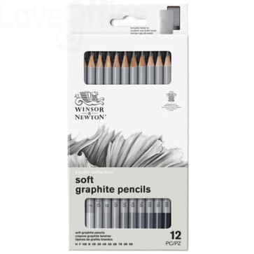 Scatola in metallo da 12 matite in grafite - durezze assortite Winsor&Newton Nero