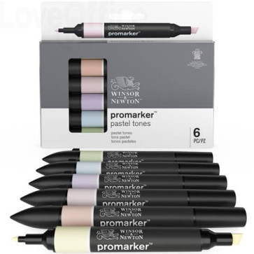 Set 6 pennarelli Promarker doppia punta fine-larga Winsor&Newton - assortiti colori pastello