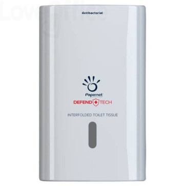 Dispenser antibatterico per carta igienica interfogliata Defend Tech - 26,5x16,5x13,5 cm Papernet Bianco