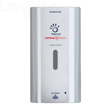 Dispenser antibatterico ricaricabile No Touch per sapone liquido Defend Tech - 25x12x13,5 cm Papernet Bianco