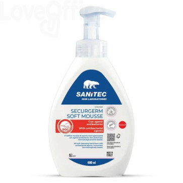 Soft mousse di sapone per mani igienizzante con agenti antibatterici Securgerm Sanitec 600 ml