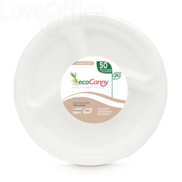 Piatti a 3 scomparti bio-compostabili ecoCanny Party Bianco ø261x28 mm - ECO-007CA (conf.50)