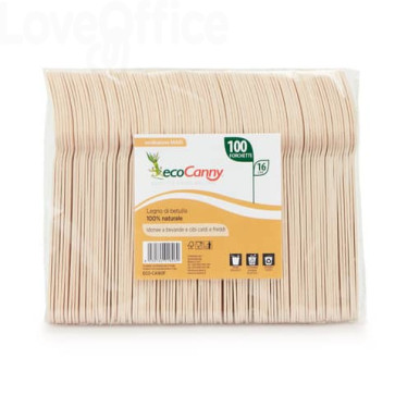 Forchette monouso in legno di betulla bio-compostabili ecoCanny ECO'CA160F (conf.100)