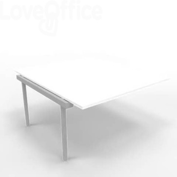 Postazione aggiuntiva bench piano Bianco 140x160xh.75 cm gamba a ponte in acciaio Argento Practika P3 - ECBIC14-BA-A