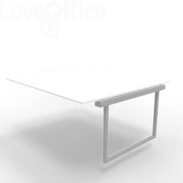 Postazione aggiuntiva bench piano Bianco 180x160xh.75 cm gamba ad anello in acciaio Argento Practika P2 ECBIA18-BA-A
