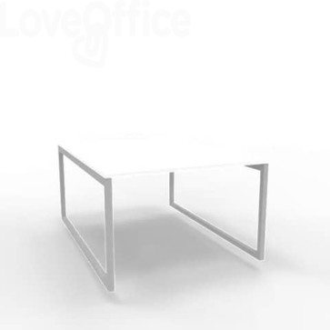 Bench piano Bianco 120x160xh.75 cm gamba ad anello in acciaio Argento linea Practika P2 Quadrifoglio - ECBEA12-BA-A