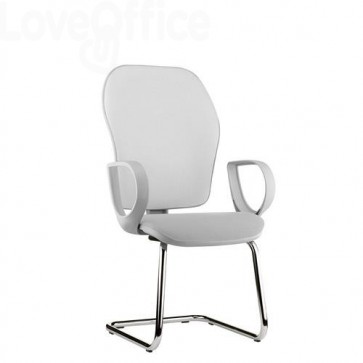 sedia di pelle bianca per ufficio con gambe a slitta