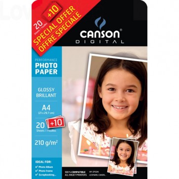 Canson Carta fotografica lucida A4 per Ink-jet Performance - 210 g/m² (conf.30)