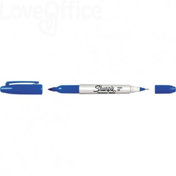 Penna indelebile doppia punta Sharpie Twin Tip - Blu - tonda - tratto 1-0,5 mm