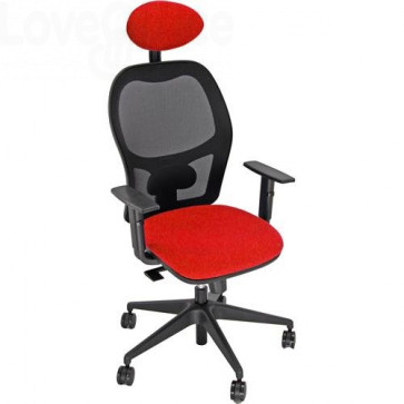 Sedia per ufficio rossa con braccioli HUBBLE GRAFIX UNISIT - con poggiatesta e schienale in rete - ignifugo - Rosso - Braccioli inclusi