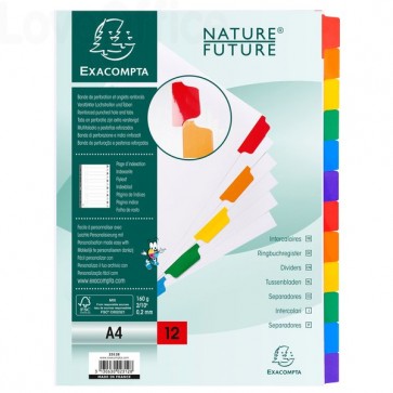 Divisori colorati in cartoncino Nature Future tasti neutri Exacompta - A4 - 12 tasti