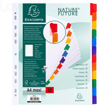 Divisori colorati in cartoncino Nature Future tasti neutri Exacompta - A4 maxi - 12 tasti