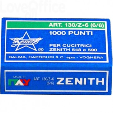Punti metallici Zenith - 130/Z6 (6/6) - Passo 6 mm (10 scatole da 1000 punti)