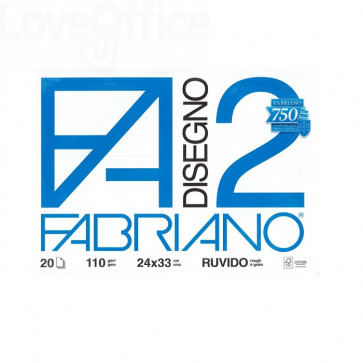 Album disegno Fabriano F2 - Ruvido - 24x33 cm - a 4 angoli - 110 g/m² - 20 fogli - Bianco 