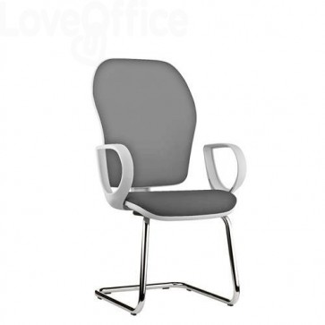 sedia ufficio grigia in similpelle con gambe a slitta