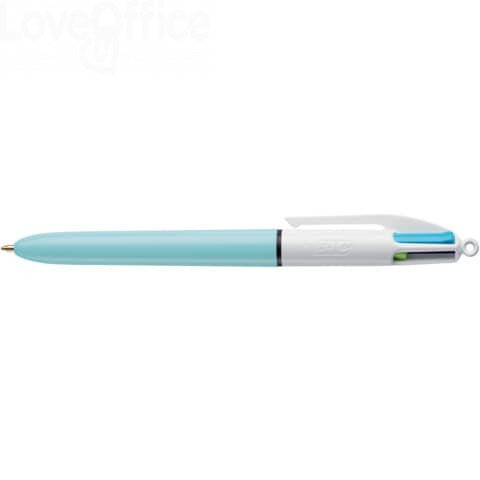 469 Penna a sfera 4 Colori Bic Colours™ grip - Penna a scatto 4 colori -  fusto bianco/celeste - 1 mm - 887777 2.56 - Cancelleria e Penne -  LoveOffice®