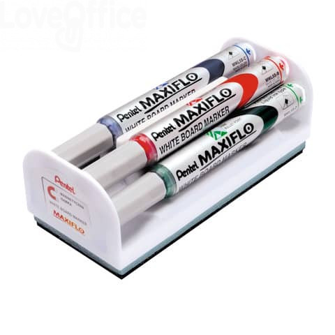 473 Set cancellino + 4 pennarelli per lavagne bianche Pentel Maxiflo - Punta  conica 4 mm - colori assortiti 14.84 - - LoveOffice®