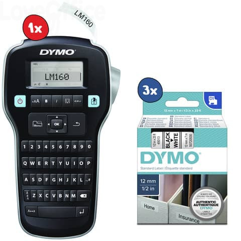 440 Etichettatrice portatile Dymo Label Manager 160 + 3 nastri D1 12 mm x 7  m nero/bianco 94.07 - Tecnologia e Informatica - LoveOffice®