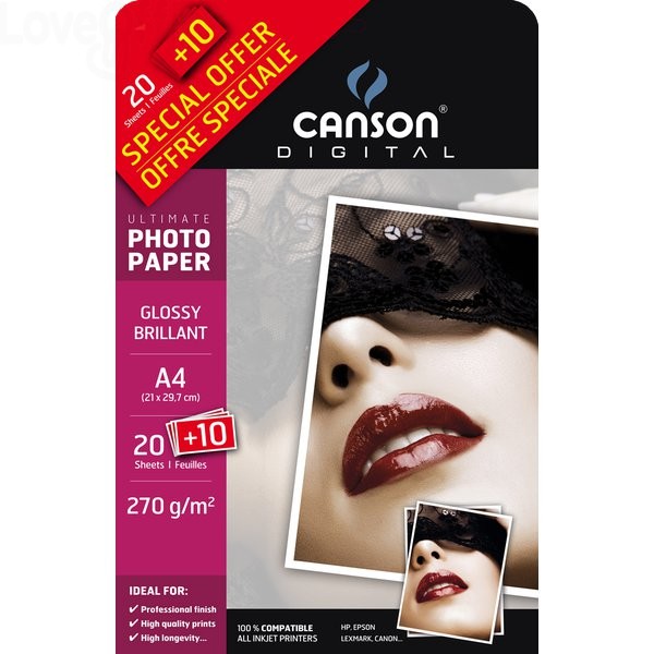 413 Canson Carta fotografica lucida A4 per Ink-jet Ultimate - 270 g/m²  (conf.30) 20.07 - Carta - LoveOffice®