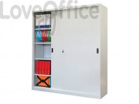 Armadio alto metallico KUBO ante scorrevoli 2 vani/8 ripiani 150x45x200 cm grigio - SA 150