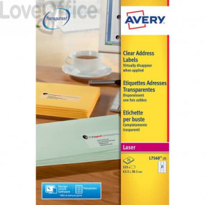 Etichette Trasparenti QuickPEEL™ Avery - Laser - 63,5x38,1 mm - 21 et/ff - L7560-25 (conf.25 fogli)