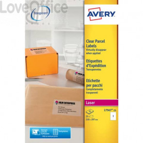 Etichette Trasparenti QuickPEEL™ Avery - Laser - 210x297 mm - 1 et/ff - L7567-25 (conf.25 fogli)