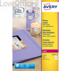 Etichette bianche glossy per stampanti laser a colori Avery - 99,1x67,7 mm - 8 et/ff - L7765-40 (conf.40)