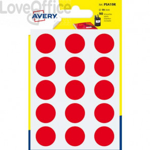 Etichette rotonde in bustina Avery - Rosso - Ø 19 mm - scrivibili a mano - 6 fogli (90 etichette)