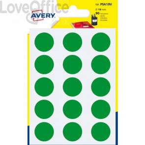 Etichette rotonde in bustina Avery - Verde - Ø 19 mm - scrivibili a mano - 6 fogli (90 etichette)
